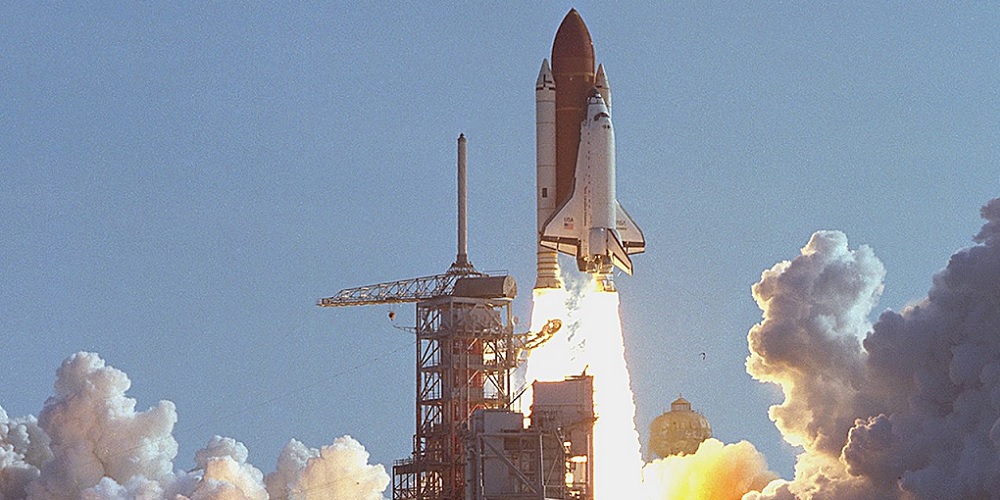 Lancering van de STS-41-D missie.