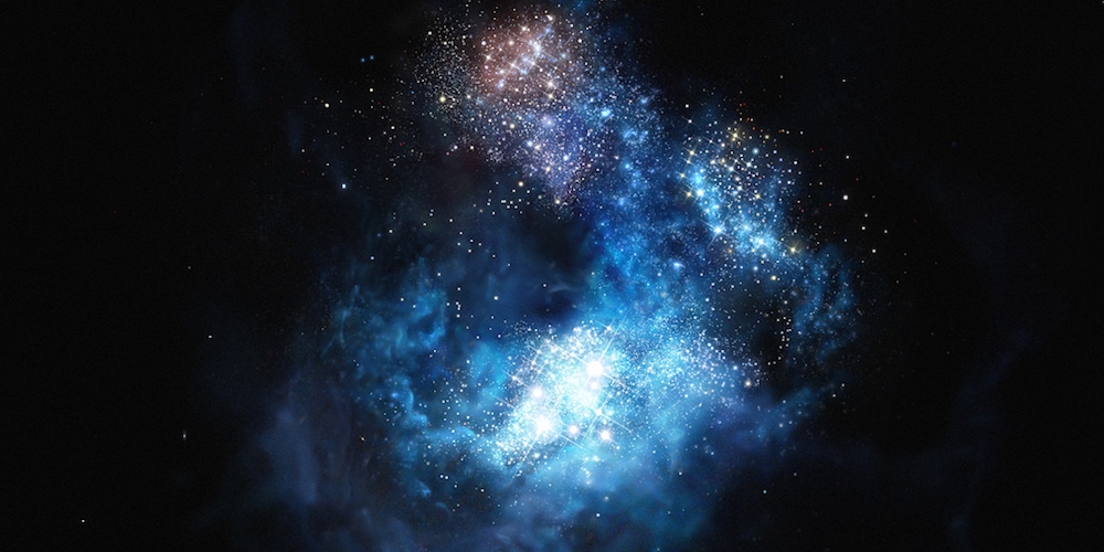 Deze artist’s impression toont CR7, een zeer ver sterrenstelsel dat met behulp van ESO’s Very Large Telescope is ontdekt
