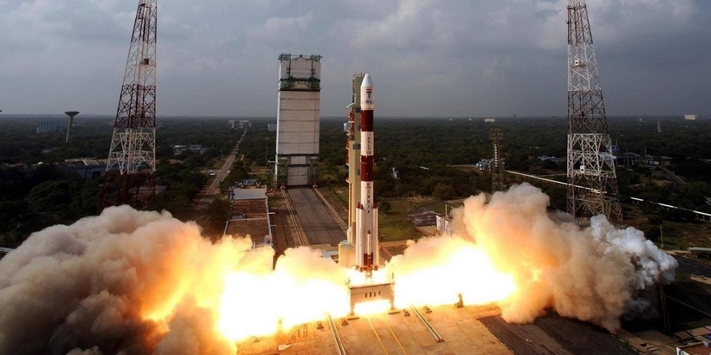 Lancering van een Indiase PSLV draagraket.