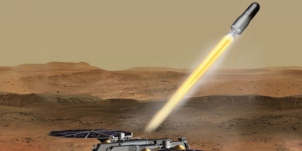 Artistieke impressie van de Mars Ascent Vehicle (MAV).