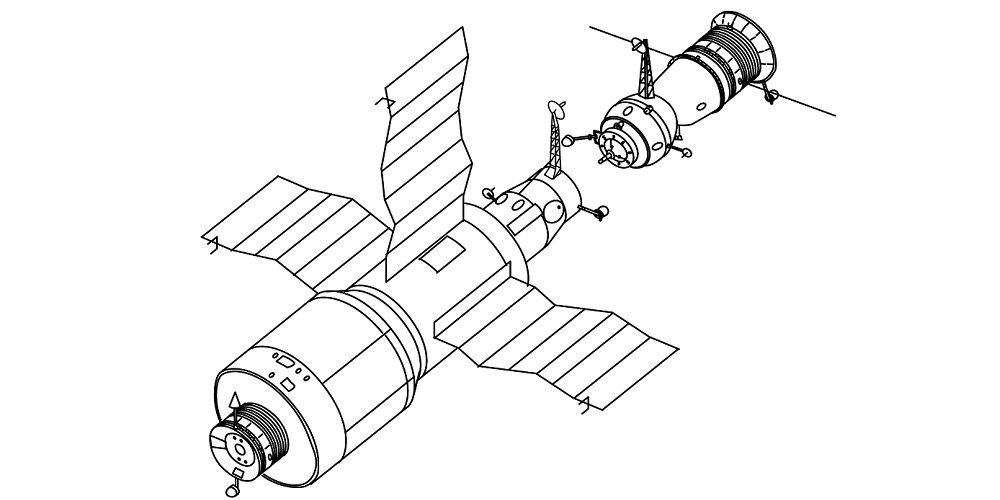 Illustratie van het Saljoet 4 ruimtestation