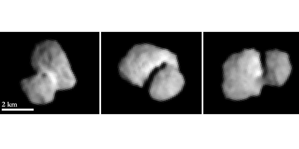 De kern van de komeet 67P/Churyumov-Gerasimenko gefotografeerd door de Rosetta ruimtesonde