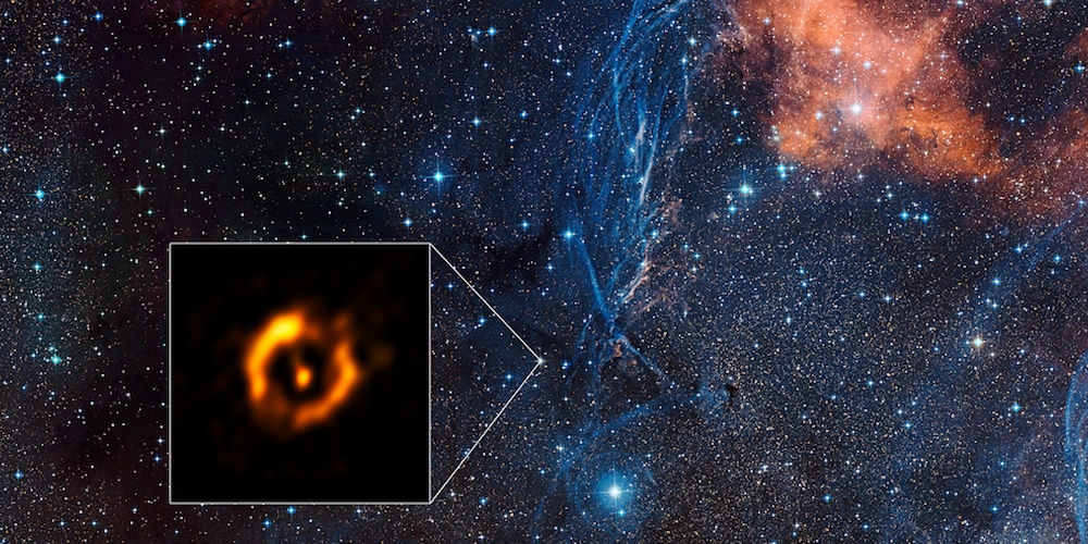 De Very Large Telescope Interferometer van de ESO-sterrenwacht op Paranal in Chili heeft de scherpste opname ooit gemaakt van de stofschijf rond het hechte paar oude sterren IRAS 08544-4431