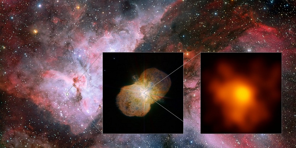 Dit mozaïek toont de Carinanevel (linkerdeel van de foto), de thuishaven van de dubbelster Eta Carinae